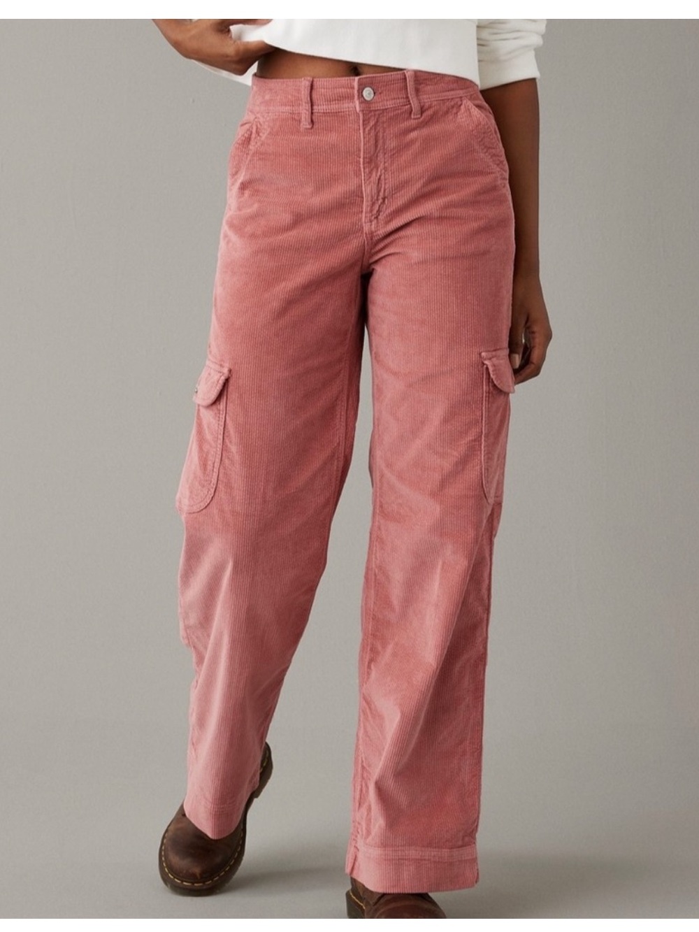 American Eagle Pink Corduroy High Rise Baggy Size 4